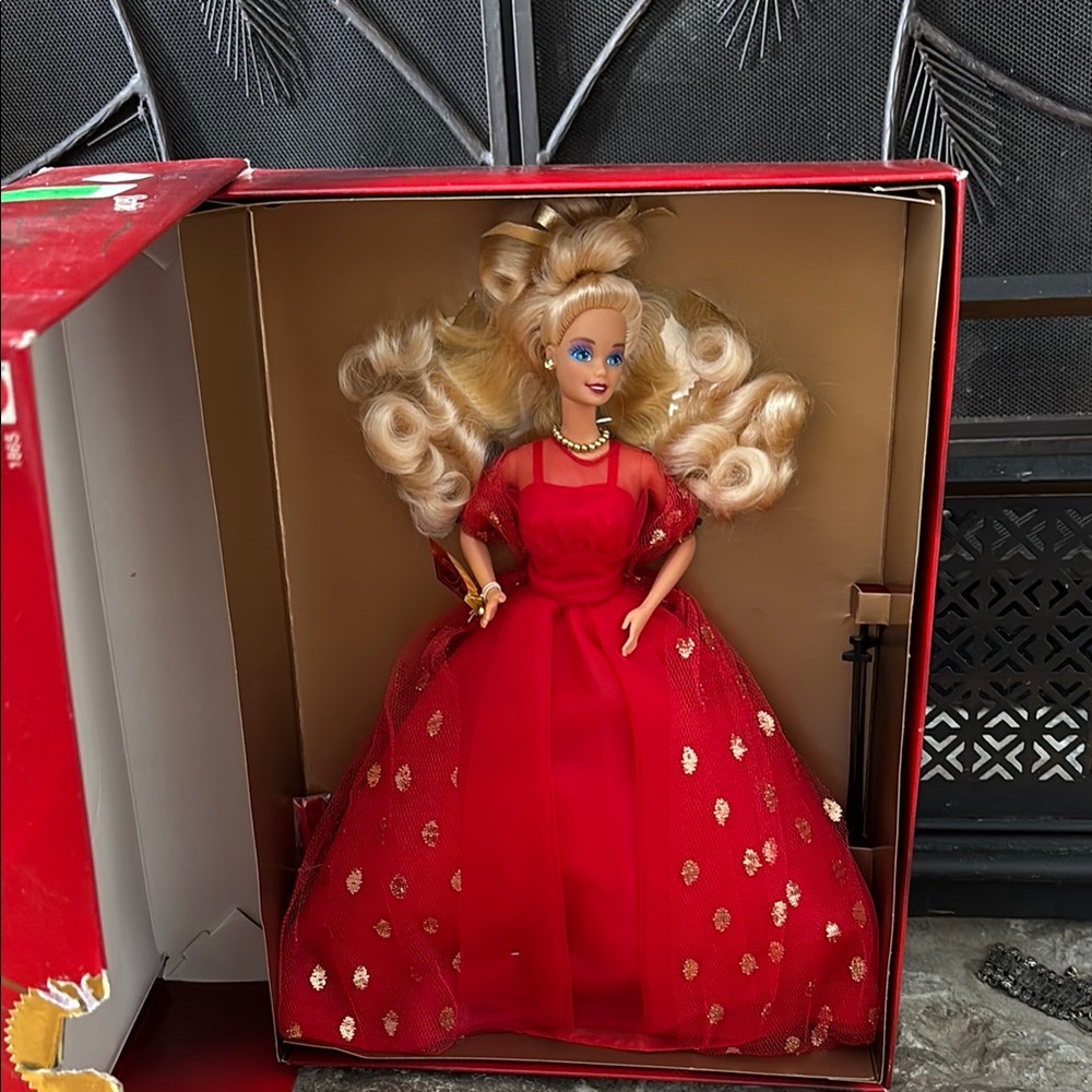 Barbie Evening Lame in Red and Gold Gown